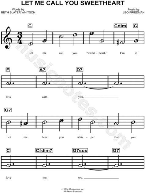 Leo Friedman Let Me Call You Sweetheart Sheet Music For Beginners In C Major Download