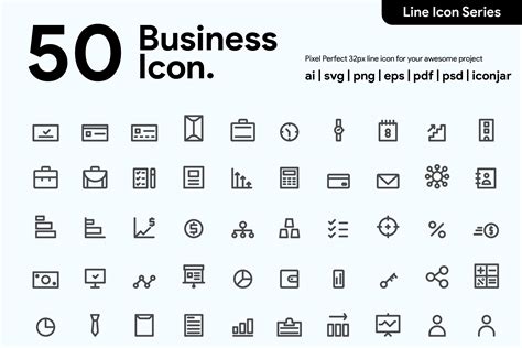 50 Business Line Icons Outline Icons ~ Creative Market