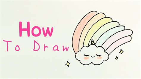 How To Draw Unicorn Cloud Cute Unicorn Cloud With Rainbow Drawing