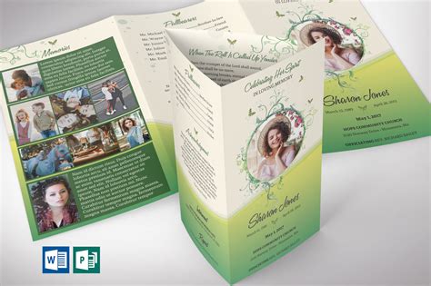 Green Legal Trifold Funeral Program Word Publisher Template Inspiks
