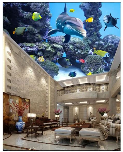 Custom Photo Wallpaper 3d Ceiling Murals Underwater World Fish School
