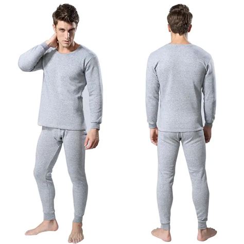 Men 2pcs Cotton Thermal Underwear Sets Winter Warm Long Johns Tops