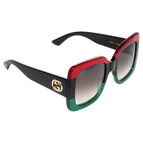 Gucci Red Green Glitter Gg0083s Oversized Square Sunglasses At 1stdibs Gucci Sunglasses