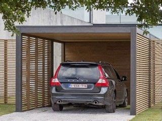 Moderne carport in (padoek) hardhout met ingewerkte spots. Carport • modern • hout • www.collstrop.be # livios.be | Carport ideeën, Garage ontwerp
