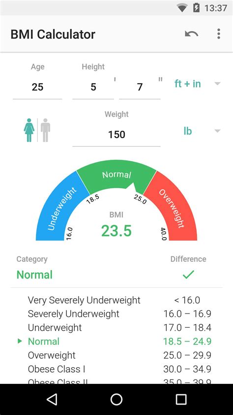 bmi calculator with charts and calculator updated