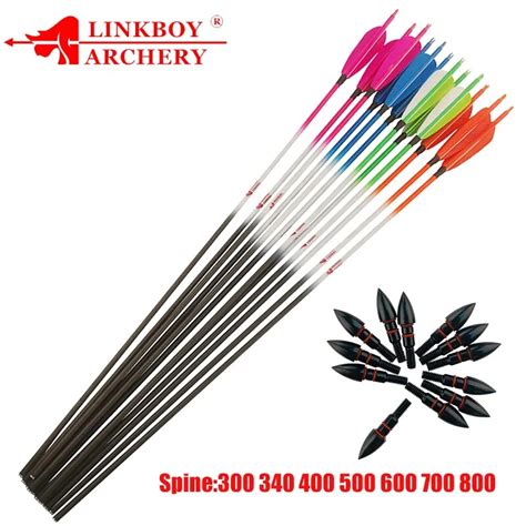 12pcs Linkboy Archery Carbon Arrow 5inch Turkey Feather Id62mm Spine