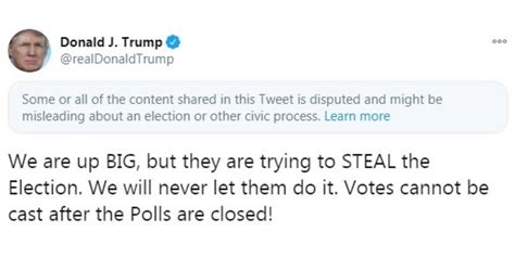 His tweets, the company said, are being received and understood as encouragement to do so. Twitter flags Trump tweet accusing Biden's Democrats of trying to 'steal' election - The Online ...