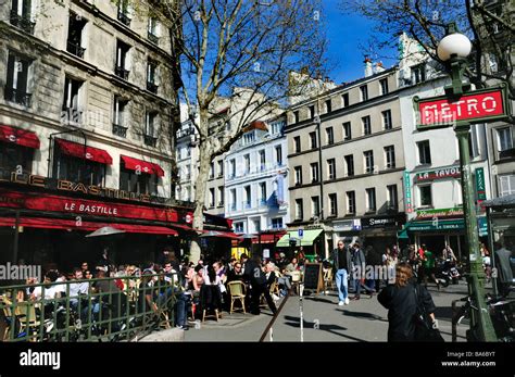 Paris France Street Scene Café People Sharing Drinks On Crowded