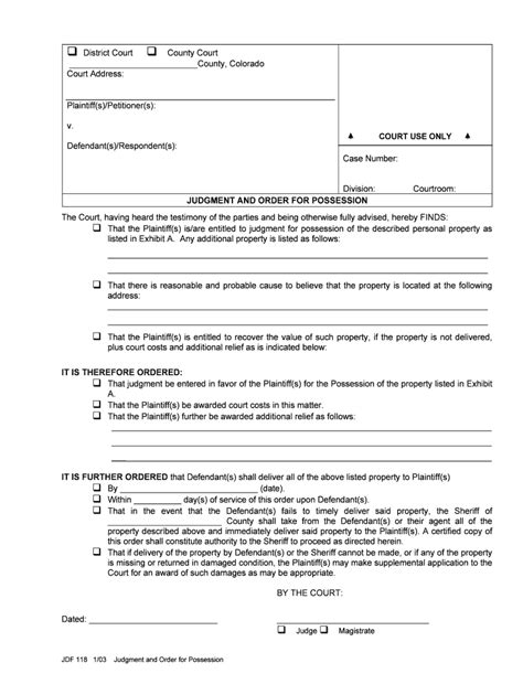 Judgment And Order For Possession Form Fill Out And Sign Printable