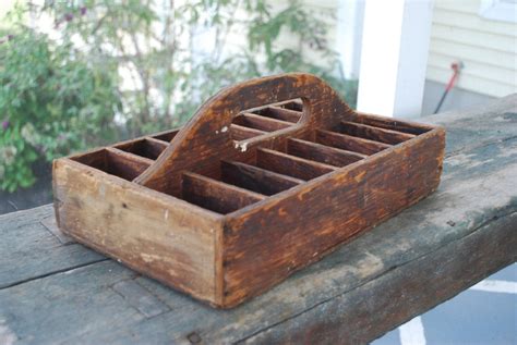 Primitive Vintage Wood Tool Box Garden Tote