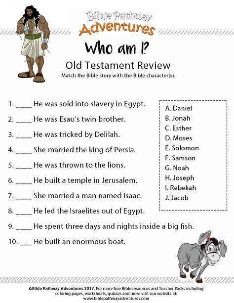 Old Testament Review Worksheet Bible Stories For Kids Bible For Kids