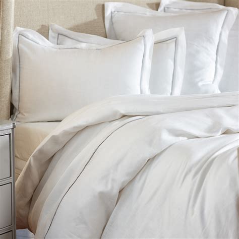 Piped White And Silver Linen Bedding Gumps