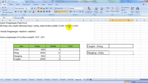 Rumus Pengurangan Pada Excel - YouTube
