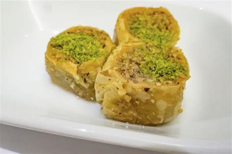 Turkish Baklava In The Form Of Rolls With Pistachio Stock Image Image