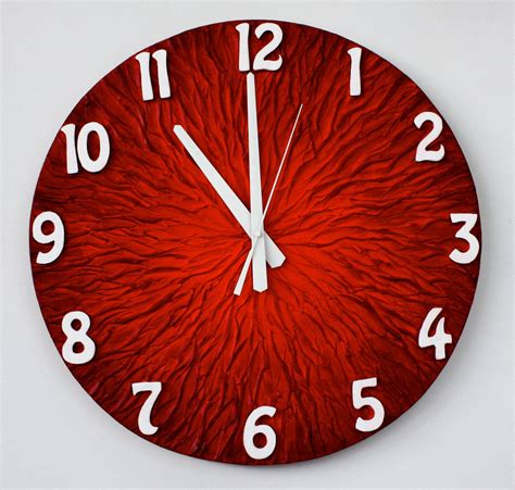 Large Wall Clock Unique Clock Modern Wall Clock Red Clock White