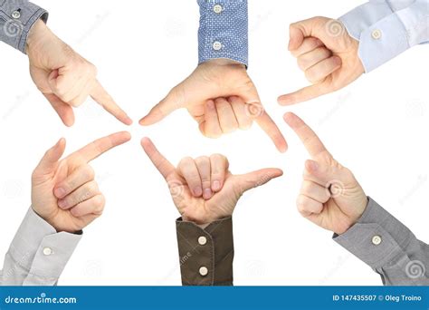Various Gestures Of Male Hands Between Each Other On A White Background
