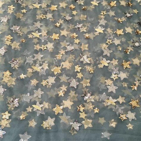 Sequin Star Embroidery Lace Fabric Nude Color Mesh Based Etsy
