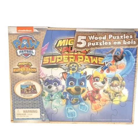 New Paw Patrol Super Paws Mighty Pups 5 Wood Puzzles Lot Sealed