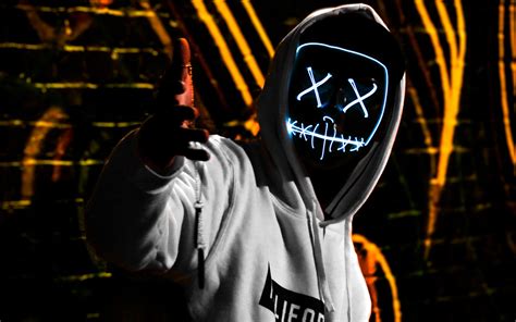 Man With Led Mask In Hoodie Wallpaper 5k