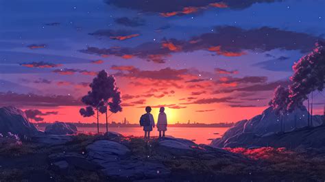 2560x1440 Anime Girl Boy Sunset At Lake 5k 1440p Resolution Hd 4k