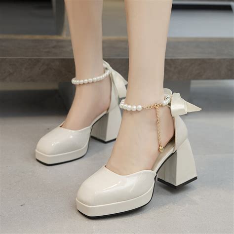 كعوب عالية على الموضة لوليتا ماري جين خريف 2022 جديد حذاء بكعب سميك