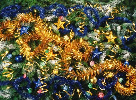 Wallpaper Christmas Tree Needles Holiday Stars Ornaments Tinsel