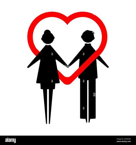 Concepto De Pareja De Amor Iconos Del Hombre Y La Mujer Sosteniendo Las Manos Con Un Corazón
