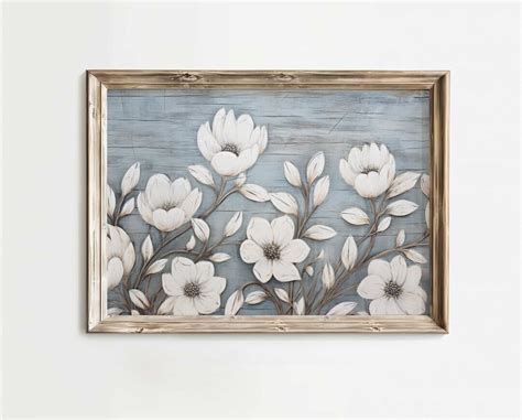 White Flower Wall Art Rustic Floral Wall Decor Flower Etsy