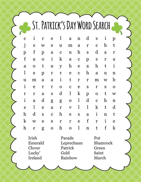 Free St Patricks Day Word Search Lil Luna