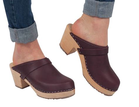 Lotta From Stockholm High Heel Classic Clog In Aubergine Leather With Images Clogs High Heels