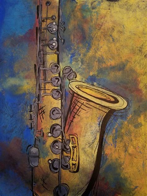 Abstract Saxophone In Acrylic 20x24 By Johnny Mcnabb Art Jazz Sax