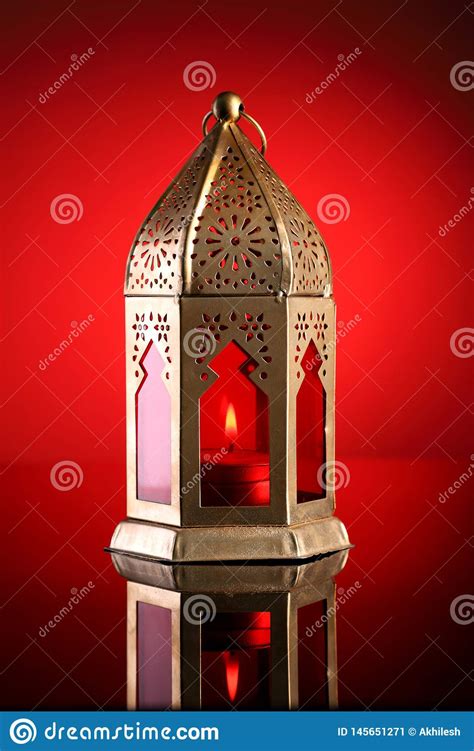 Gold And Red Islamic Lantern For Ramadan Eid Celebrations Stock Image