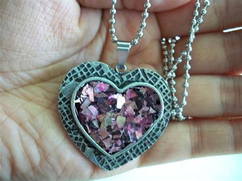 Heart Necklace Heart Pendant Resin Filled Necklace Etsy