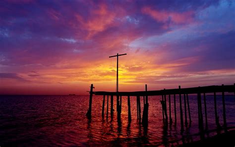 Old Pier Under A Dark Colorful Sunset Pier Colors Sunset Wooden