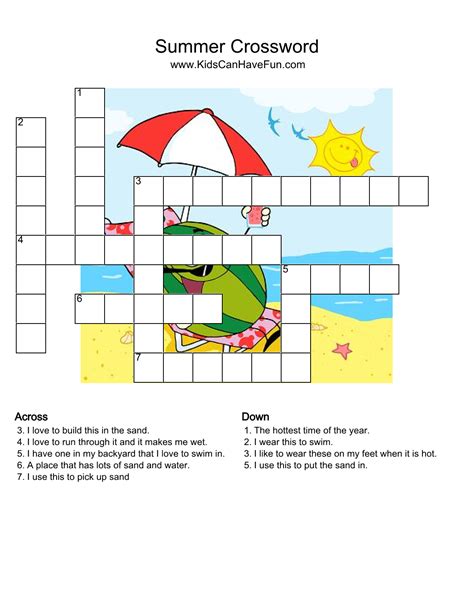 To view or print a crossword puzzle for kids click on its title. Summer Crossword Puzzle http://www.kidscanhavefun.com ...