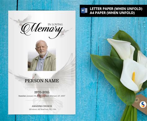 Dove Of Peace Funeral Program Template Images