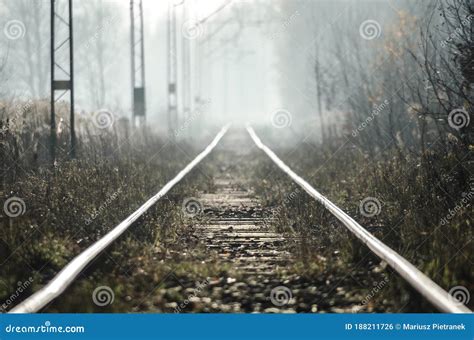 Railroad Rails In Autumn Fall Season In The Morning Sosnowiec Silesia