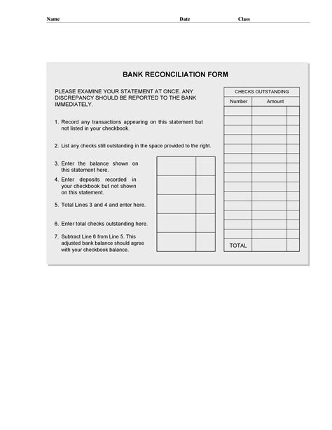 Free Printable Bank Reconciliation Forms