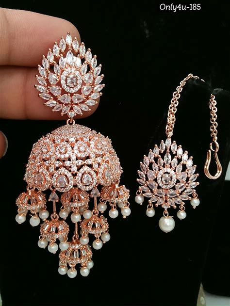 Jhumka Earrings Tika Set Jhoomar Styledangle Earring American Diamond