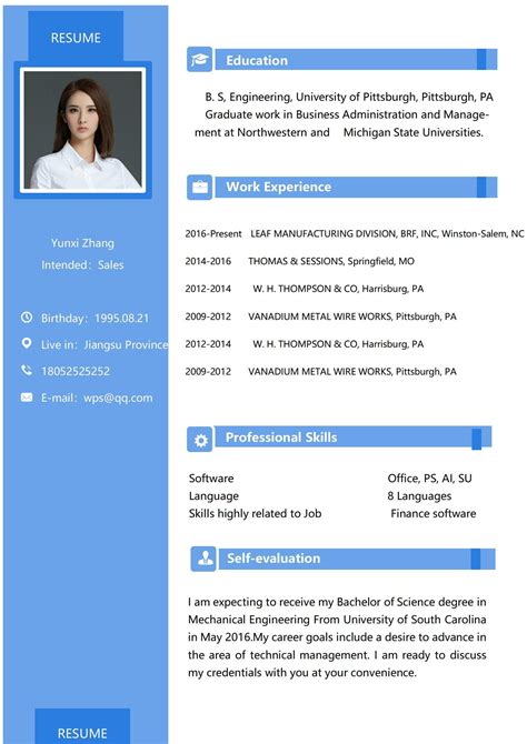 Word Of Blue Smart Resumedocx Wps Free Templates