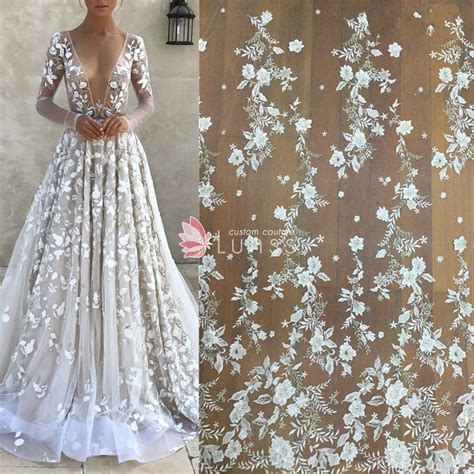 Embroidered Leaf And Flower Pattern Lace Fabric Lace Weddings Embellished Wedding Dress Lace
