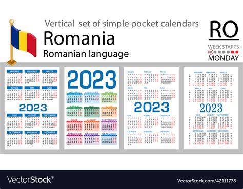 Romanian Vertical Pocket Calendar For 2023 Week Vector Image