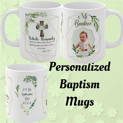 Baptism Personalized Mugs Cute Floral Spanish Or English Etsy