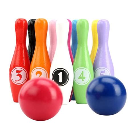 12pcsset Wooden Color Bowling Set 10 Pins 2 Ball Bowling Game For Kids