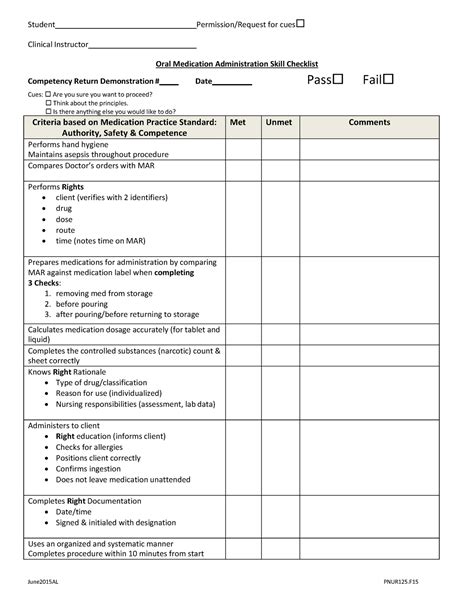 Oral Medication Administration Skill Checklist 2 Pnur 126