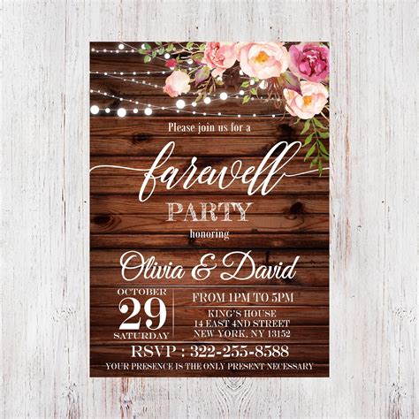 Rustic Farewell InvitationFloral Farewell Party Invitation | Etsy