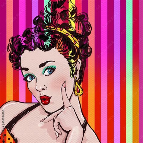 Pop Art Illustration Of Woman With Handpop Art Girl Stock