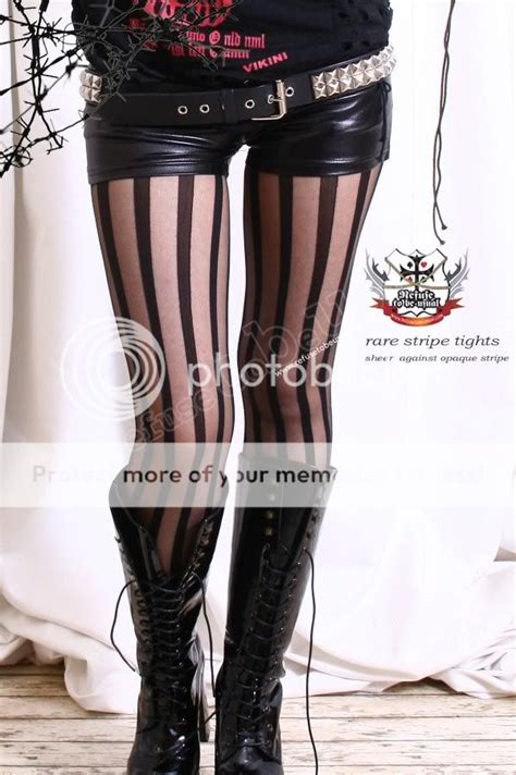 Punk Rock Goth Emo Opaque Sheer Translucent Stripe Vertical Line Pantyhose Ebay