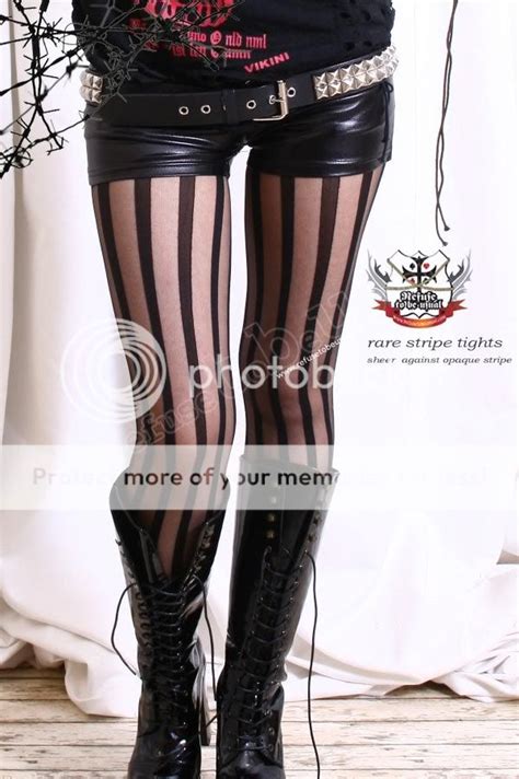 Punk Rock Goth EMO Opaque Sheer Translucent Stripe Vertical Line Pantyhose EBay