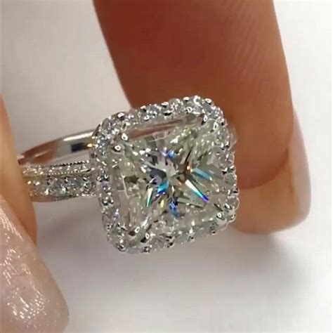 451ct Princess Cut White Sapphire 925 Sterling Silver Halo Engagement